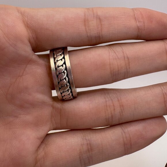 VTG Sterling Silver 925 Interlocking Rope Design Spinner Band Ring Size 12.5 - Picture 6 of 8